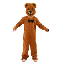 (M, bruin) Kinderberenpak: pluche hoofddeksel, masker, jumpsuit met rits en staart, set voor carnavals en themafeesten, Halloween-accessoires, bruin S