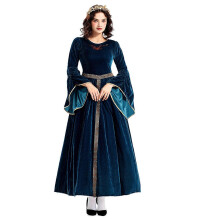 (XL, dark blueA) Women Medieval Dress With Headpiece, Ladies Medieval Clothing With Trumpet Sleeves Halloween Cosplay Costume for Women Red S