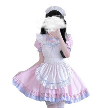 (L, Pink) 3Pcs Sweet Maid Outfit Women Anime Maid Costume Fancy Dress Cosplays Costume Maid Dress with Headwear Apron Black S