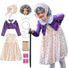(110 cm, SATZ) 11-teiliges Kostümset „100 Tage Schule“ für Kinder, Oma-Kostüm für Mädchen, Halloween-Cosplay-Outfit