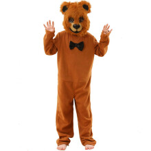 (L, bruin) Kinderberenpak: pluche hoofddeksel, masker, jumpsuit met rits en staart, set voor carnavals en themafeesten, Halloween-accessoires, bruin S
