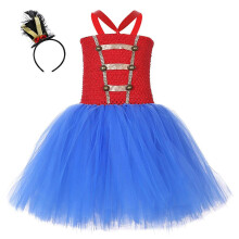 (S, SL238 saffierblauw) Circusdirecteurkostuum voor meisjes, Halloween cosplayjurk, prinsessenjurk met hoofdband, pailletten tutu-jurk voor kinderen