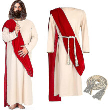 (XL) Costume da Gesù per adulti da uomo, tunica religiosa da Gesù, costume da Cristo con sciarpa e cordino in vita per Halloween