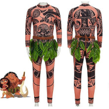 (M, braun) Halloween-Kostüm Moana Cosplay Outfit Maui Kleid Set mit Oberteil, Hose und Gürtel Unisex Anime Performance