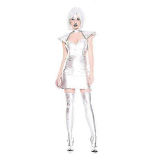 (L, sin peluca) Disfraz de astronauta para cosplay, uniforme espacial plateado, disfraz de Halloween, disfraz de carnaval para mujer.