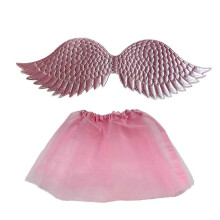 (Pink) Halloween Wing Costume Metallic Cosplay Wing and Skirt Halloween Costume Accessory for Kid Birthday Chrismas Cosplay Black
