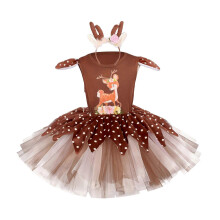 (1T) Child Christmas Elk Costume with Headband and Dress for Kid Girl Christmas Birthday Halloween Deer Costume Accessories 4T