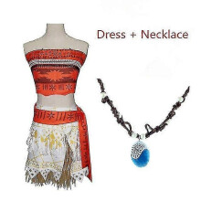 (S, Costume necklace) Adult Kids Princess Vaiana Moana Costume Dresses With Necklace Wig Women Girls Halloween Party Moana Dress Costumes Cosplay - JA