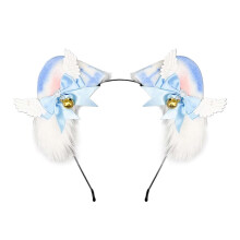 (Blue white ears) Wolf Foxes Ears Headband Cats Tail Soft Plush Adjustable for Christmas Halloween Cosplay Party Costume Accessories Blue white ears