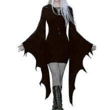 (S) Abito da sera a tinta unita per Halloween, modello gotico aderente con coulisse, perfetto per spettacoli.