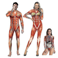 (L, F0109) Tuta intera con stampa muscolare 3D per feste di Halloween, body elastico con anatomia umana, costume cosplay, catsuit_ai