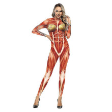 (S, F0109-Women) Halloween 3d Party Muscle Printed Jumpsuit Elastic Human Anatomy Body Bodysuit Cosplay Costume Catsuit - JA