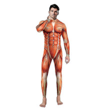 (XL, F0109-Men) Halloween 3d Party Muscle Printed Jumpsuit Elastic Human Anatomy Body Bodysuit Cosplay Costume Catsuit - JA