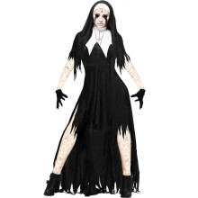 (XL) 2026 Halloween Costumes Nun Cosplay Costume Women Black Vampire Fantasy Dress Terror Sister Party Disguise Female For Adults