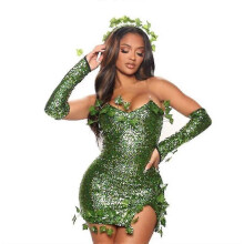 (2XL) Poison Ivy Halloween Cosplay Kostuum - Jurk met pailletten voor verkleedfeestjes voor dames