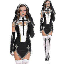 (XXL, ZWART) Sexy non senior kostuum carnaval Halloween kerk religieus klooster cosplay verkleedfeest jurk