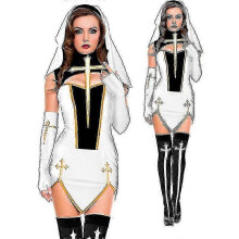 (XXXL, Weiß) Sexy Nonnenkostüm für Senioren, Karneval, Halloween, Kirche, Kloster, Cosplay, Kostümparty