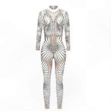 (S) 3D-geprint skeletrobot-bodysuit met ritssluiting aan de achterkant voor dames, geschikt als carnavals- en Halloweenkostuum.