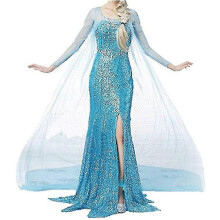 (M) Frozen Elsa Princess Long Dress Sequin Mesh Elsa Costume Adult Snow Queen Costume Party Dress Halloween Carnival Cosplay