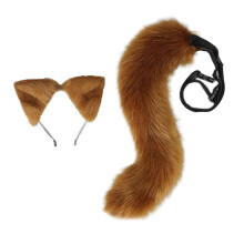 (Deep camel) Cats Ears Cats Tail Fuzzy Cats Ear Headbands Fauxs Furs Tail Halloween Cosplays Party Cats Costume Accessories Kids Adult Black