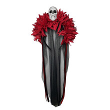 (Red) Halloween Long Lace Skull Headband Decorative Headdress Ornament for Adults Women Teenager Girl Costume Burgundy
