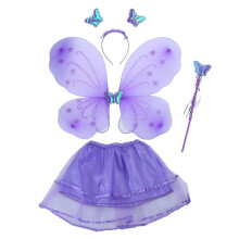 (Purple) Girls Princess Fairy Costumes Set with Butterflies Fairy Wing Magic Wand Tutu Headband Novelty Gift Role Playing Props Blue