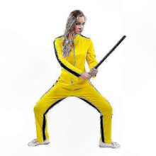 (M, VROUWEN) Gele jumpsuit in kungfu-stijl voor volwassenen, Halloweenkostuum, uniform, eendelig pak - FKB
