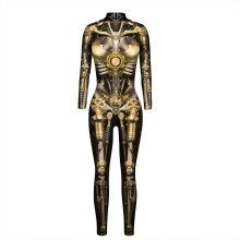 (L, B) Disfraz de vampiro con estampado 3D de esqueleto para mujer, mono ajustado de calavera y huesos para Halloween.