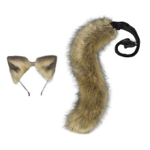 (wolf dog hair) Cats Ears Cats Tail Fuzzy Cats Ear Headbands Fauxs Furs Tail Halloween Cosplays Party Cats Costume Accessories Kids Adult Black