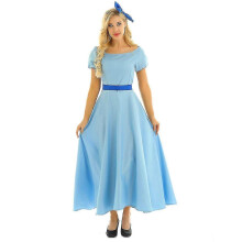 (XXL, Light Blue) Halloween Wendy Cosplay Costume Women Short Puff Sleeves Princess Fancy Dress Up Carnival Party Maxi Dress With Headwear-e