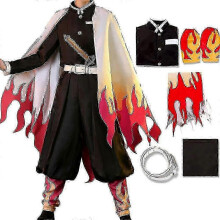 (L, Atuendos) Disfraz de Rengoku Kyoujurou de Demon Slayer para fiestas de cosplay, Halloween, anime, set de regalo-yky