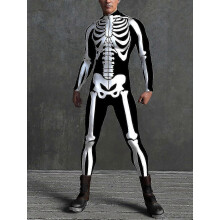 (XXL) Mens Skeleton Costume - Mens Halloween Costume For Men - Black And White Skeleton