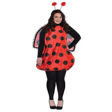 (160, Rojo) Kit de disfraz de Halloween para adultos: lindo disfraz de mariquita abeja amarilla con diadema de antenas, medias a rayas y leggings.
