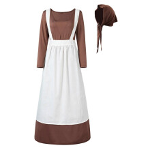 (M, brown) Maid Dress Maid Apron Headdress Set for Women, Ruffled Maid Costume Apron Maid Dress up Outfits for Halloween Christmas black and white S