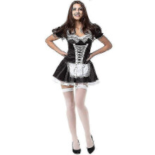 (XXXL, ESTILO 1) Disfraz de sirvienta francesa sexy de satén negro para mujer, disfraz elegante de Halloween -WH