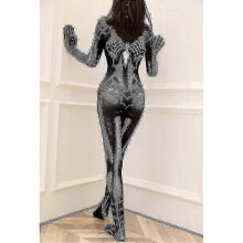 (2XL) Zwarte Spiderman 3D-bodysuit kostuum voor dames, superheldenjumpsuit, Halloween cosplay feest verkleedkostuum