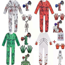 (120, Rot) Siren Head Game Cosplay Horror Jumpsuit + Maske + Handschuhe Halloween Kostüm Geschenke