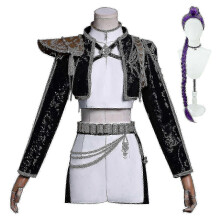 (Rumi met pruik, L) Kpop Demon Hunters Rumi Cosplay Kostuum Set Halloween Feest Verkleedkostuum voor Dames Zwart _a