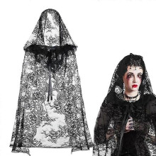(corto) Disfraz de bruja con capucha y encaje negro para mujer, ideal para Halloween.