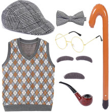 (165cm, Orange vest suit A) Kid 100 Days of School Costume for Boys Kids Pretend Halloween Old Man Costume Hat Glasses Vest Set Costumes for Child