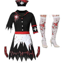 (M, A Costume With Socks) Vampires Zombie Bloody Nurse Cosplay Costume Adult Women Uniform Horror Girl Dress Fancy Clothing Halloween Carnival Party