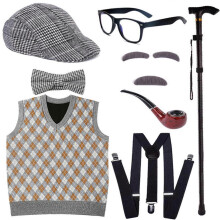 (130 cm, Orange vest suit D1) Kid 100 Days of School Costume for Boys Kids Pretend Halloween Old Man Costume Hat Glasses Vest Set Costumes for Child