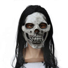 (New skull girl) Creepier Halloween Long Hair Cosplays Costumes Headwear Scary Women Head Gear
