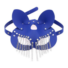 (sapphire) 9-color Half face Cat Cosplay Leather Sex Mask with Chain Tassels Halloween Party Mask Masquerade Costume Cosplay Props Black