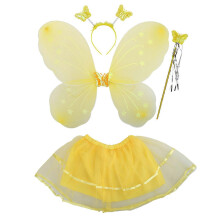 (Yellow) Girls Princess Fairy Costumes Set with Butterflies Fairy Wing Magic Wand Tutu Headband Novelty Gift Role Playing Props Blue