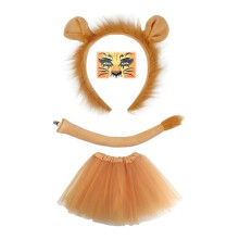 (Twopiece lion face) Halloween Costume Face Sticker Headband Tail Skirt for Kid Adult