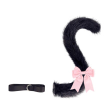 (Cat tail black powde) Furry Kitten Ears Catgirl Costume Plush Ears Tail and Bowtie for Women Halloween Christmas Masquerade Cosplay Party