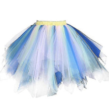 (S, J) Women's Rainbow Skirt Girls' Colorful Tulle Petticoat Halloween Ballet