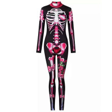(Rosa) Halloween-Kostüm für Damen: Body mit Skelett-Print, figurbetonter Catsuit, Jumpsuit