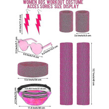 (Large, Iridescence) 8 Pieces Women 80s Workout Costume Halloween 90s Outfit Accessories Set Leotard Bum Bag Glasses Headband Leg Warmers